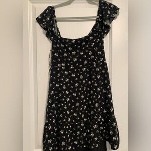 Black Floral Mini Dress with Ruffle Sleeves